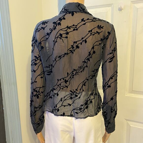 Express Burnout Velvet SilkRayon ButtonShirt Women 5/6 BlackSheer Whimsigoth Y2K - Picture 7 of 11